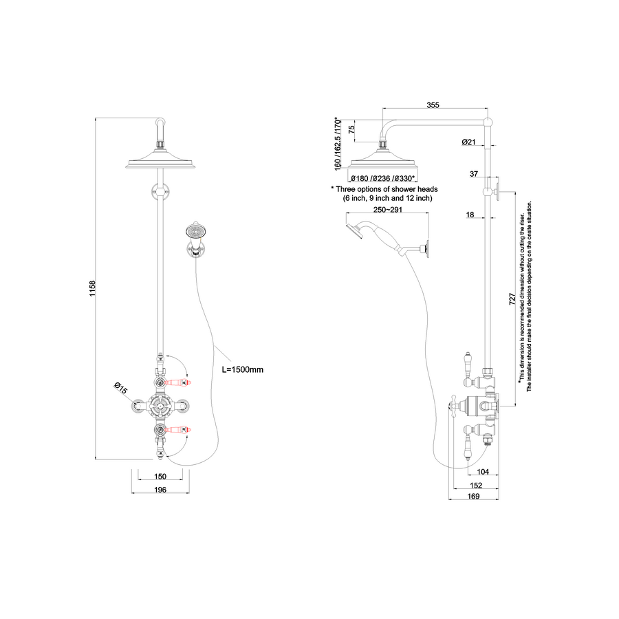 Burlington Avon Thermostatic Traditional 2 Way Exposed Shower with