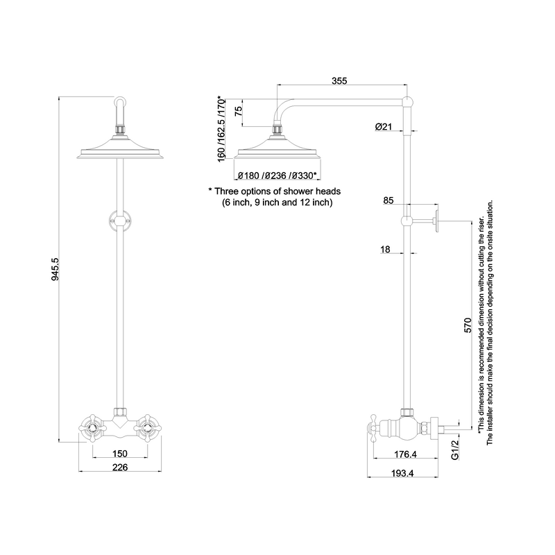 Burlington Eden Thermostatic Traditional 1 Way Exposed Shower with
