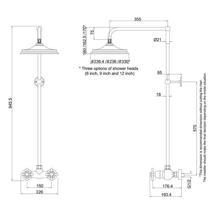 Burlington Eden Thermostatic Traditional 1 Way Exposed Shower with