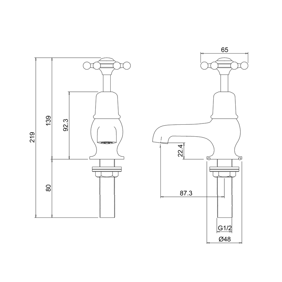 Burlington Birkenhead 2TH QT Deck Mounted Cloakroom Basin Taps