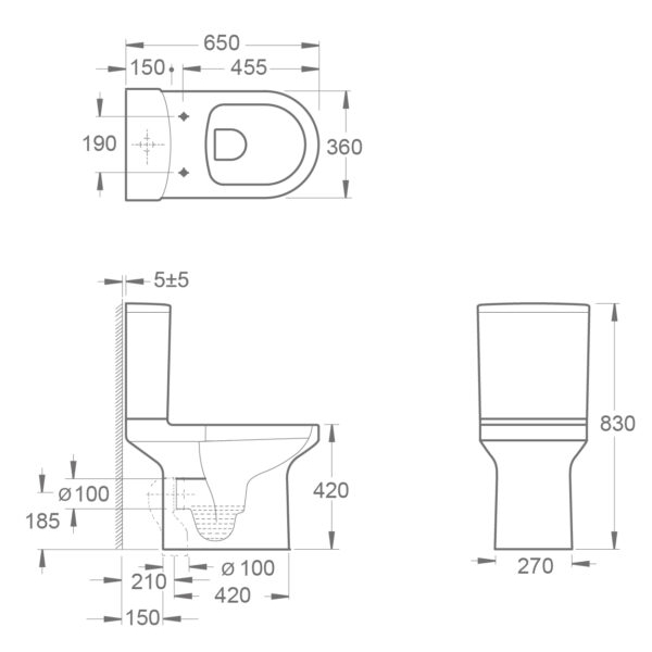 Imex Alma 425mm Rimless Close Coupled Comfort Height Toilet with Soft