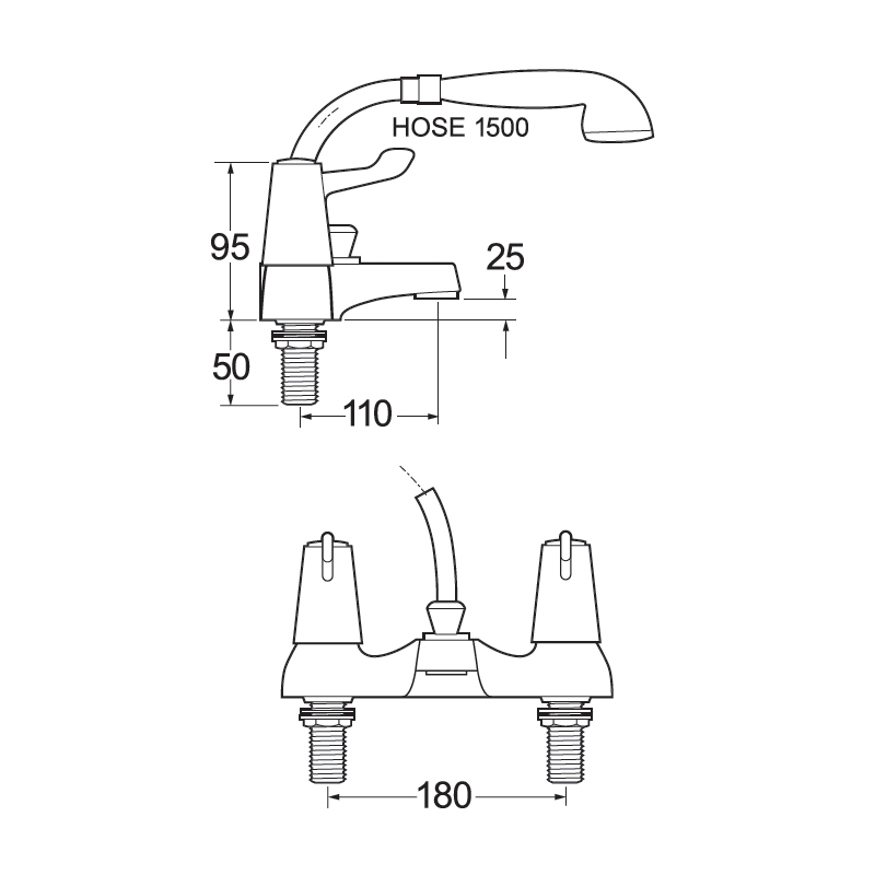 Deva Lever Action Deck Mounted Bath Tap with Shower Attachment Chrome