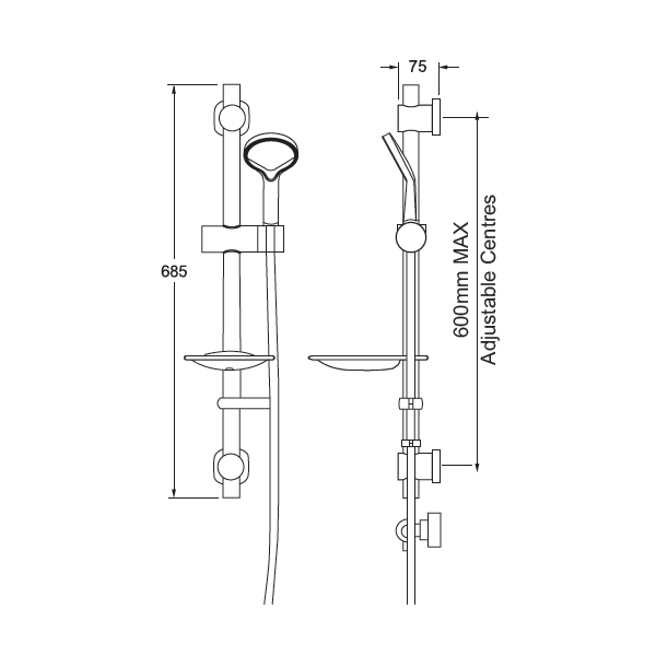 Methven Aio S East Fit Shower Riser Kit with Aurajet Handheld Chrome