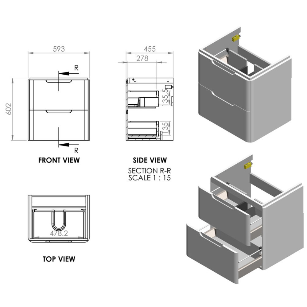 Horizon Tahoe 600mm 2 Drawer Wall Hung Vanity Unit in Matt Indigo