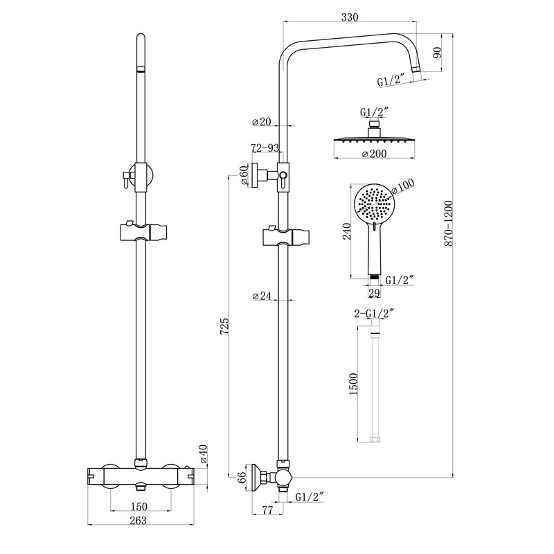 Horizon Brushed Brass Exposed Thermostatic Shower Kit Round