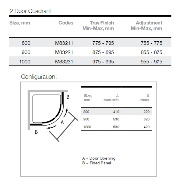 Merlyn 8 Series 800 x 800 2 Door Quadrant Shower Enclosure