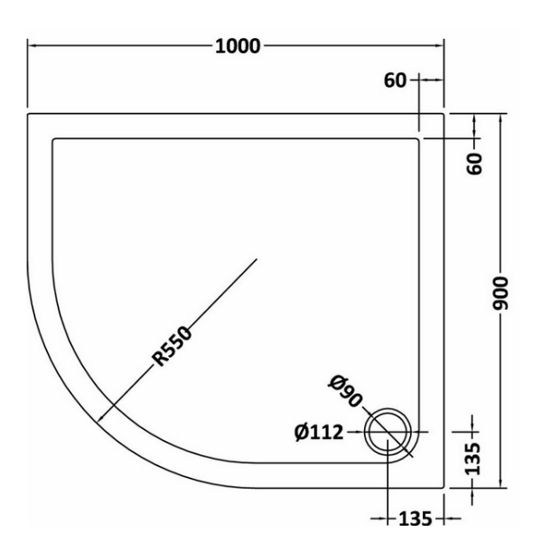 Nuie Pearlstone 1000 x 900mm Offset Quadrant Shower Tray Left Hand