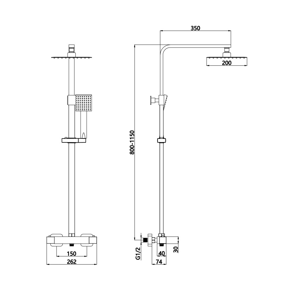 Thermostatic Shower Mixer Valve Exposed Kit Square Matt Black by Solar