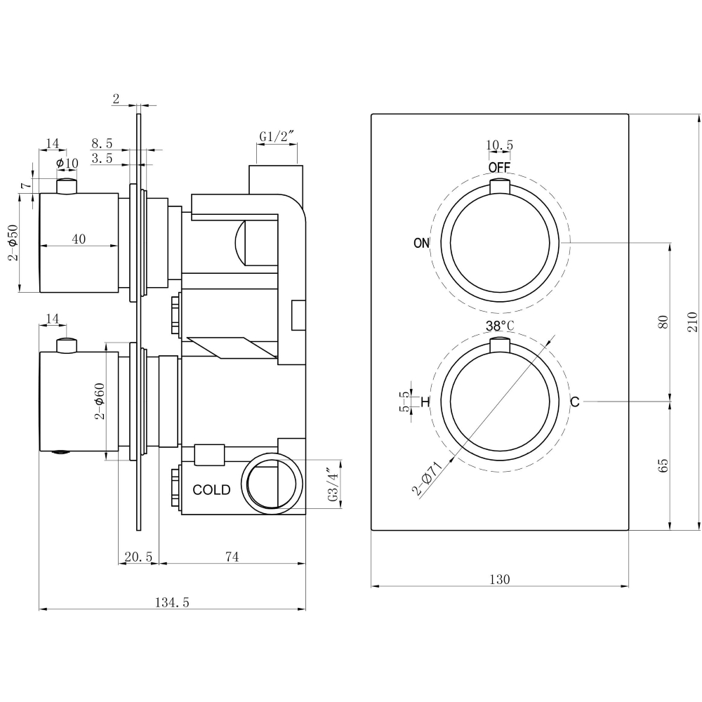 Solar Round Concealed Thermostatic Mixer Shower Kit with Ceiling Head