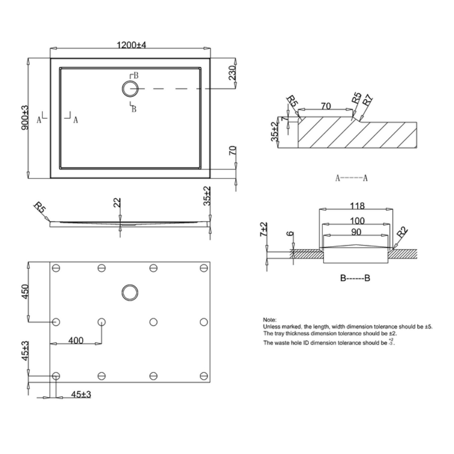 Crosswater 900 x 1200 35mm Rectangular Shower Tray