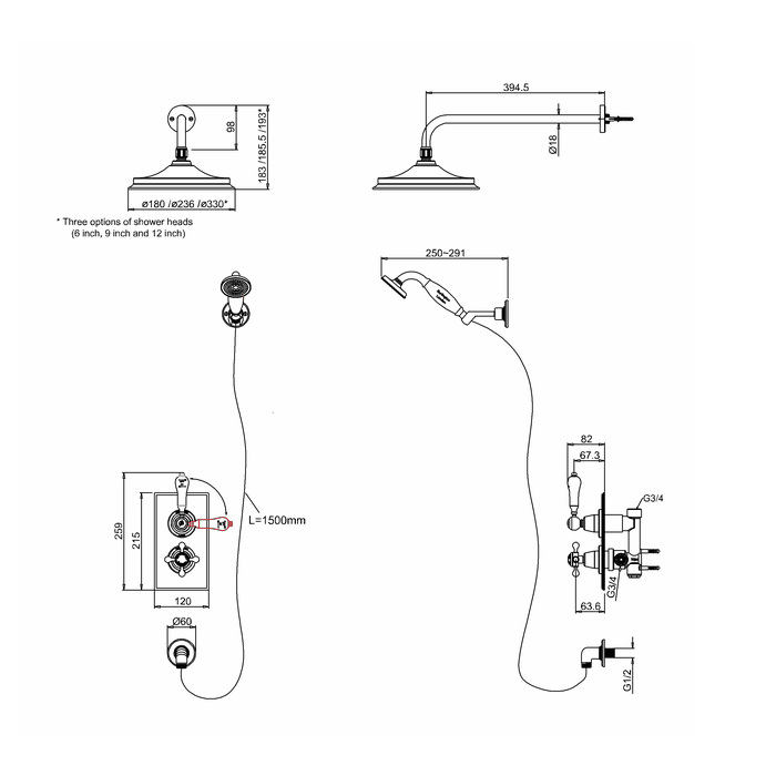 Burlington Trent 2 Way Traditional Concealed Thermostatic Mixer Shower