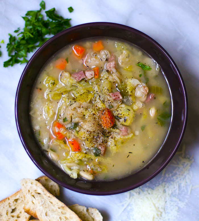Ham Butter Bean Soup with Savoy Cabbage Happily From Scratch
