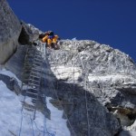 De vaste ladder op de secondstep, de moeilijkste passage van de Noordroute.