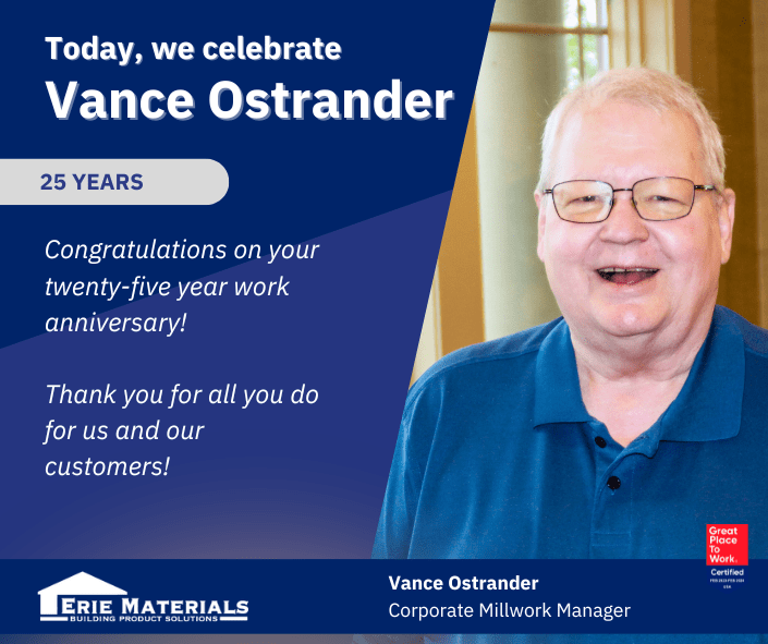 Ostrander Reaches 25 Years Erie Materials