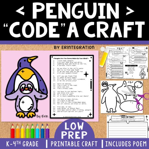 Penguin Craft & Coding Activity One Page Craft, Poem, & Writing
