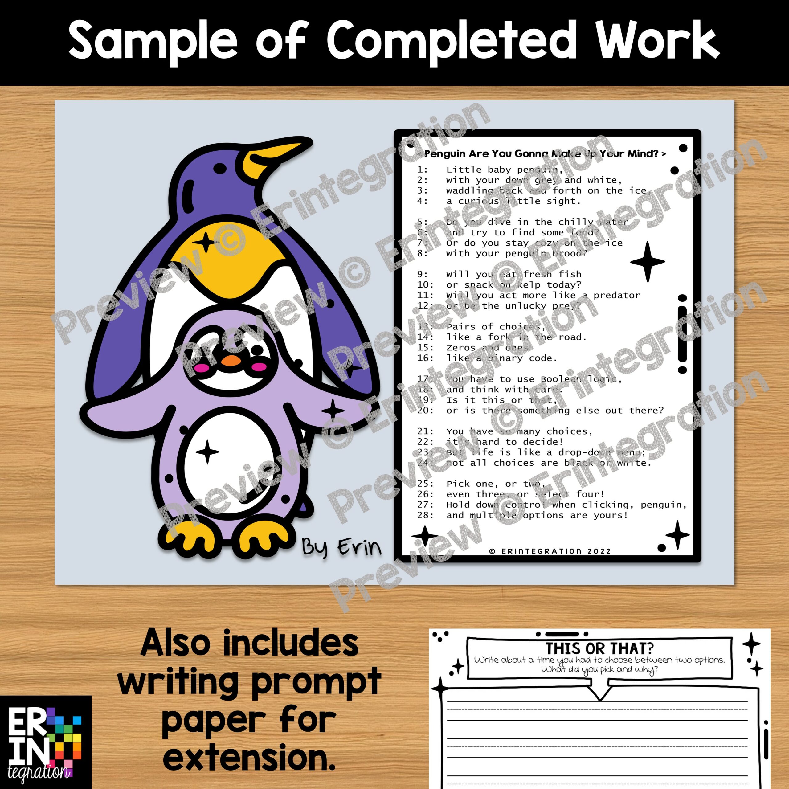 Penguin Craft & Coding Activity One Page Craft, Poem, & Writing