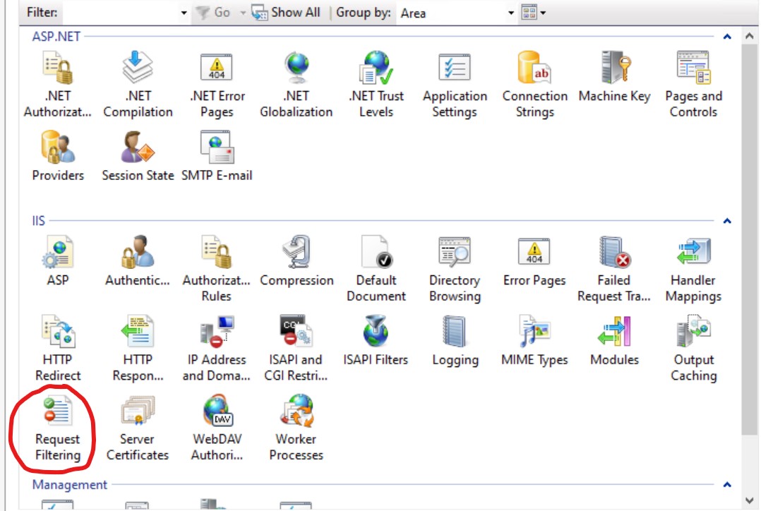 [Solved IIS Error] The request filtering module is configured to deny a
