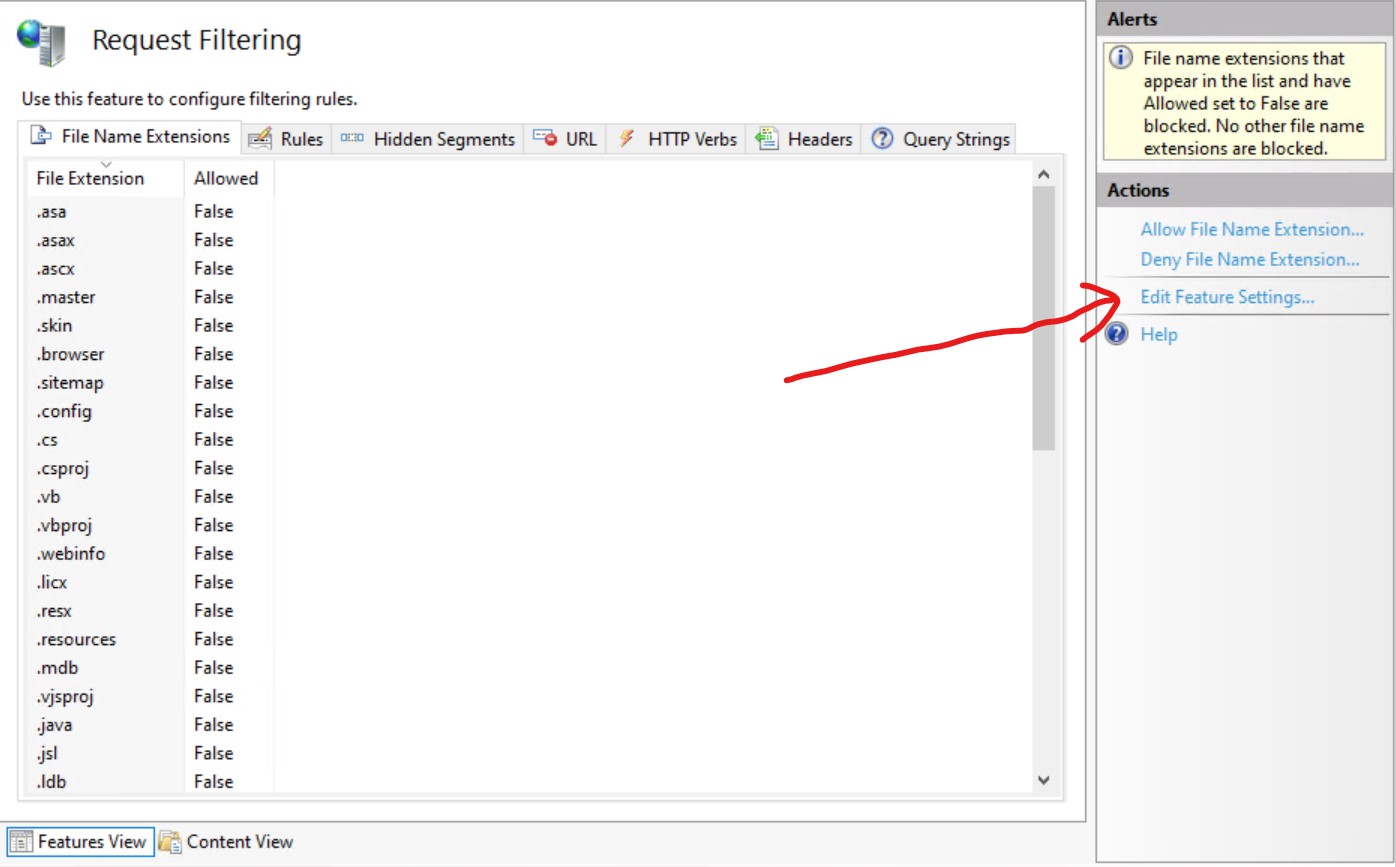 [Solved IIS Error] The request filtering module is configured to deny a