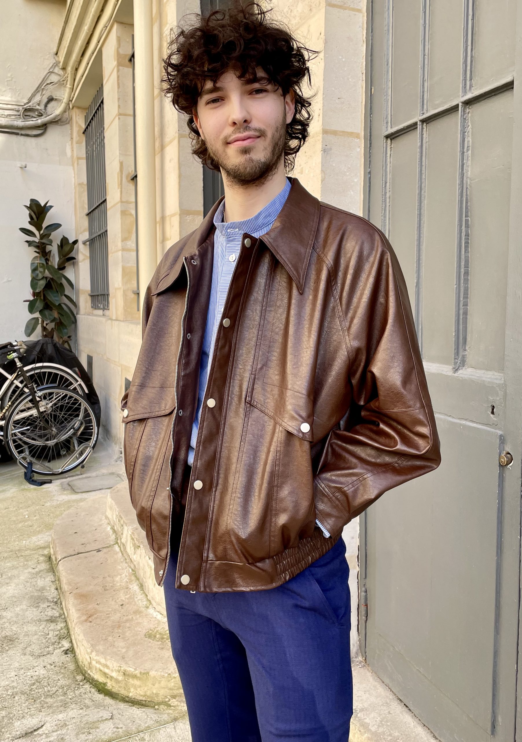 Ramon M Oversized Vegan Leather Retro Jacket Brown Erotokritos Store