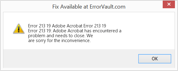 How to fix Error 213 19 (Adobe Acrobat Error 213 19) Error 213 19