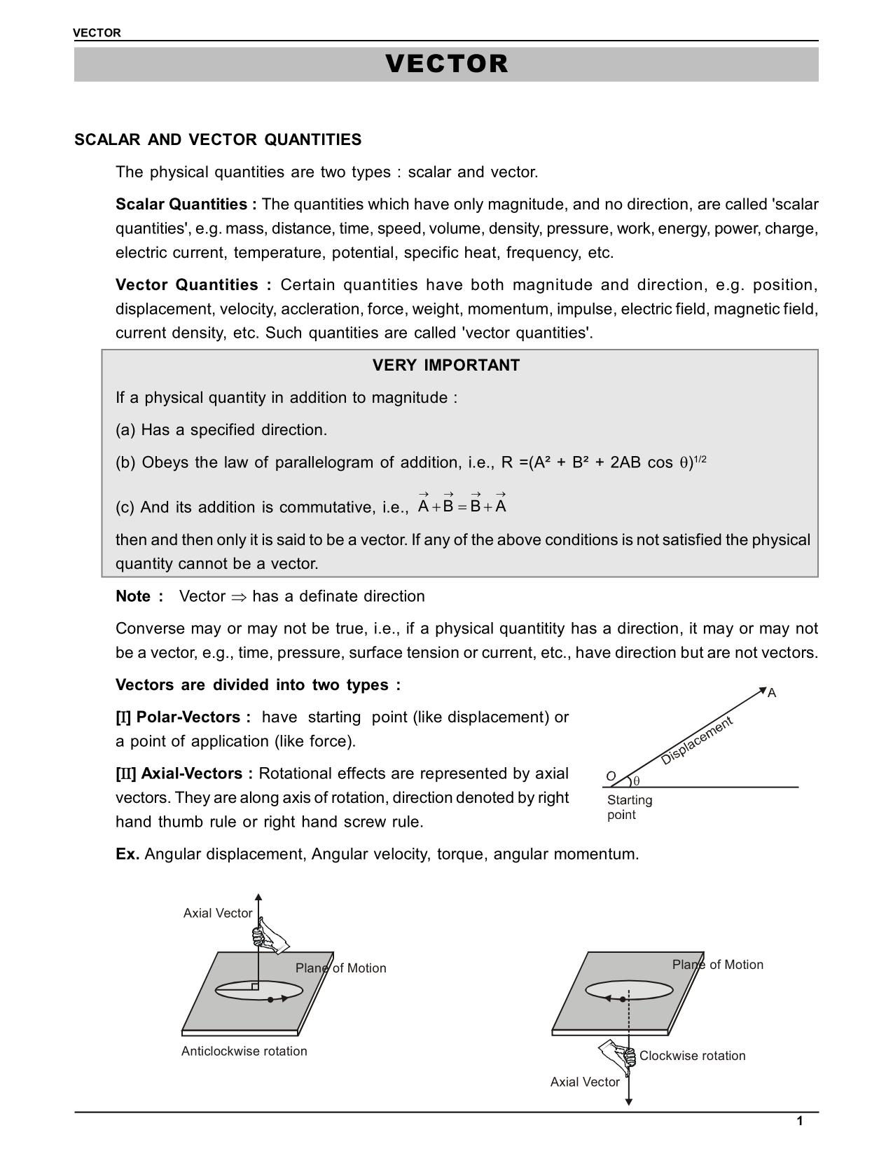 Vector Physics Notes Class 11 IIT JEE , NEET eSaral