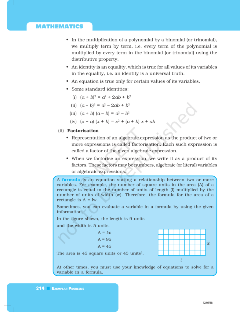 NCERT Exemplar Class 8 Maths Chapter 7 Algebraic Expressions and
