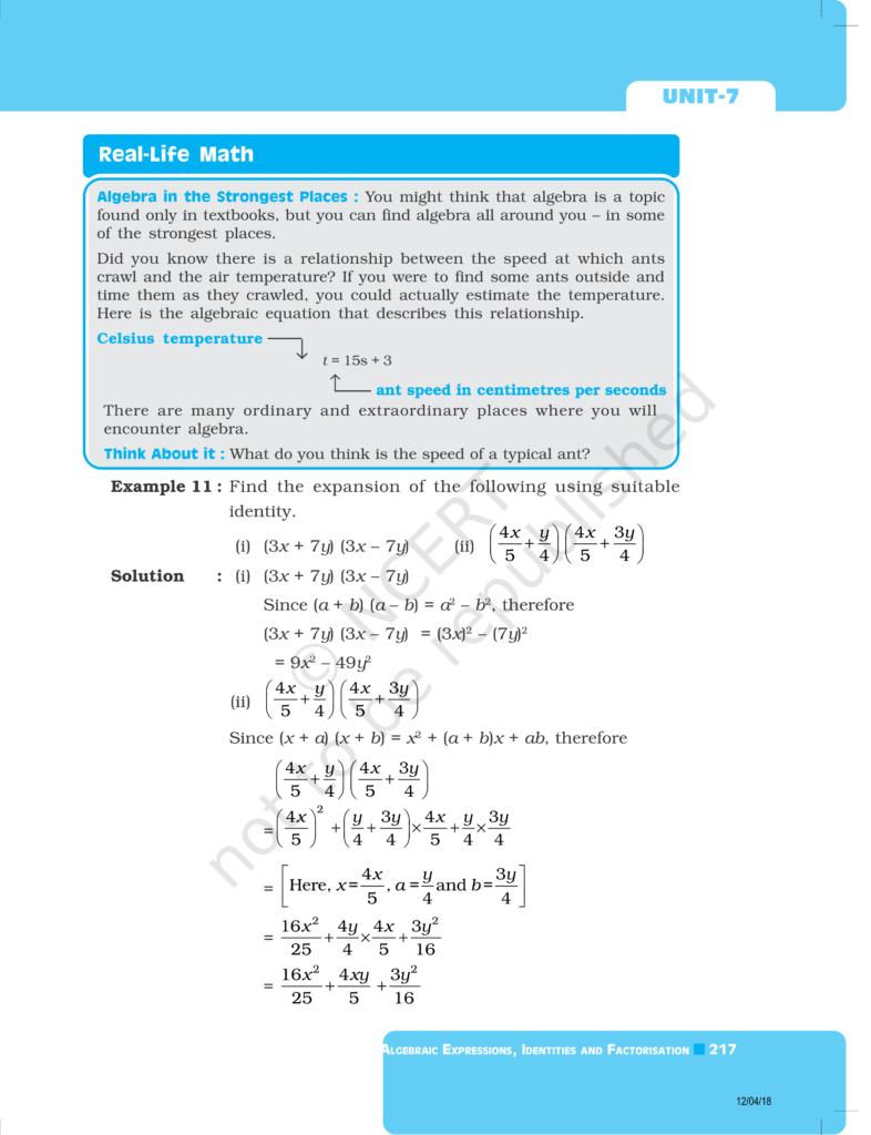 NCERT Exemplar Class 8 Maths Chapter 7 Algebraic Expressions and