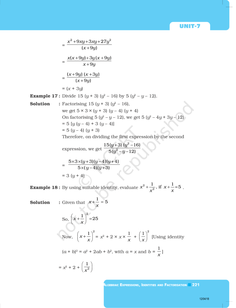 NCERT Exemplar Class 8 Maths Chapter 7 Algebraic Expressions and