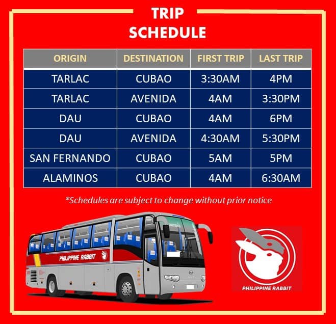Philippine Rabbit Bus Route + Schedule & Fare