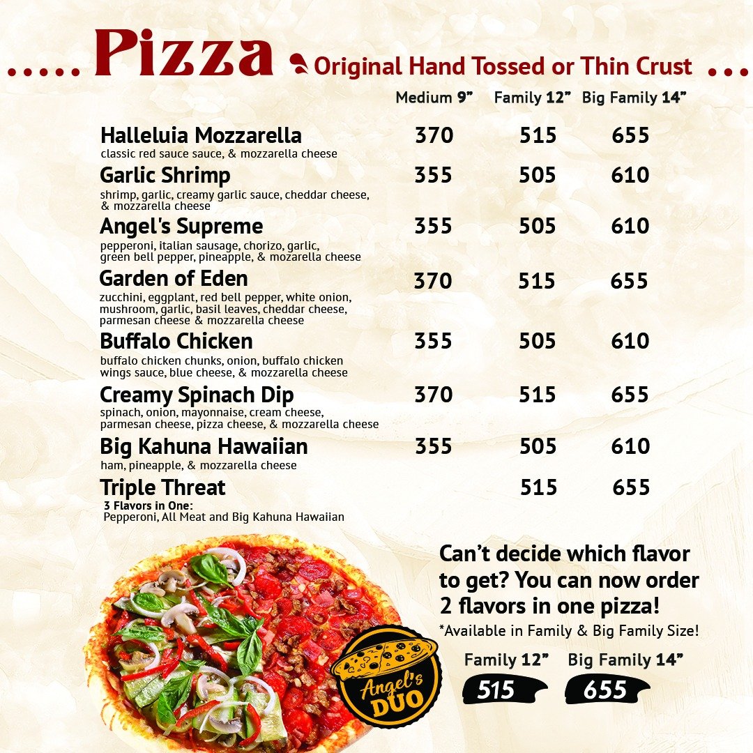 Angel's Pizza Menu + List of Branches