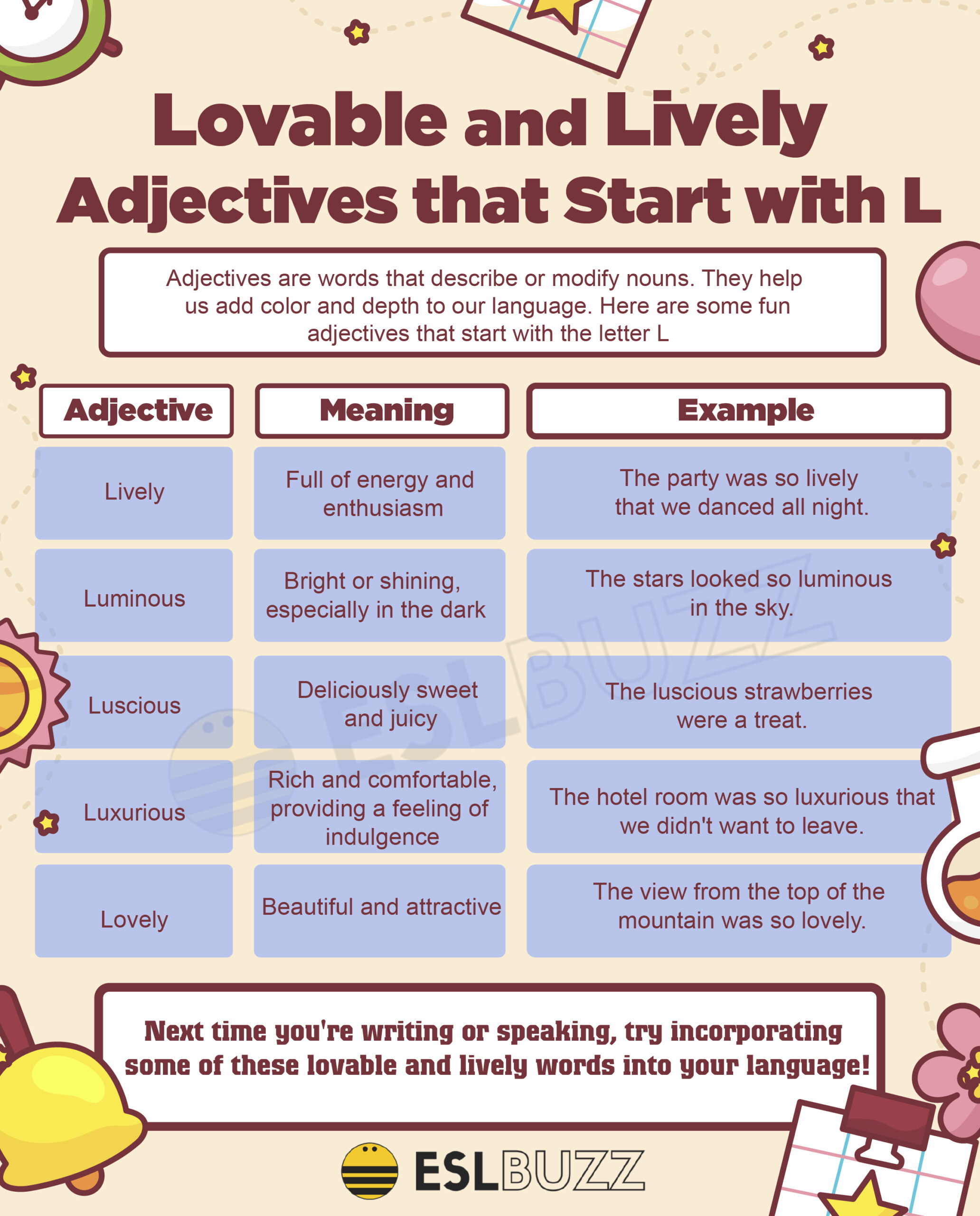 Learn English Faster 50 Adjectives that Start with L ESLBUZZ