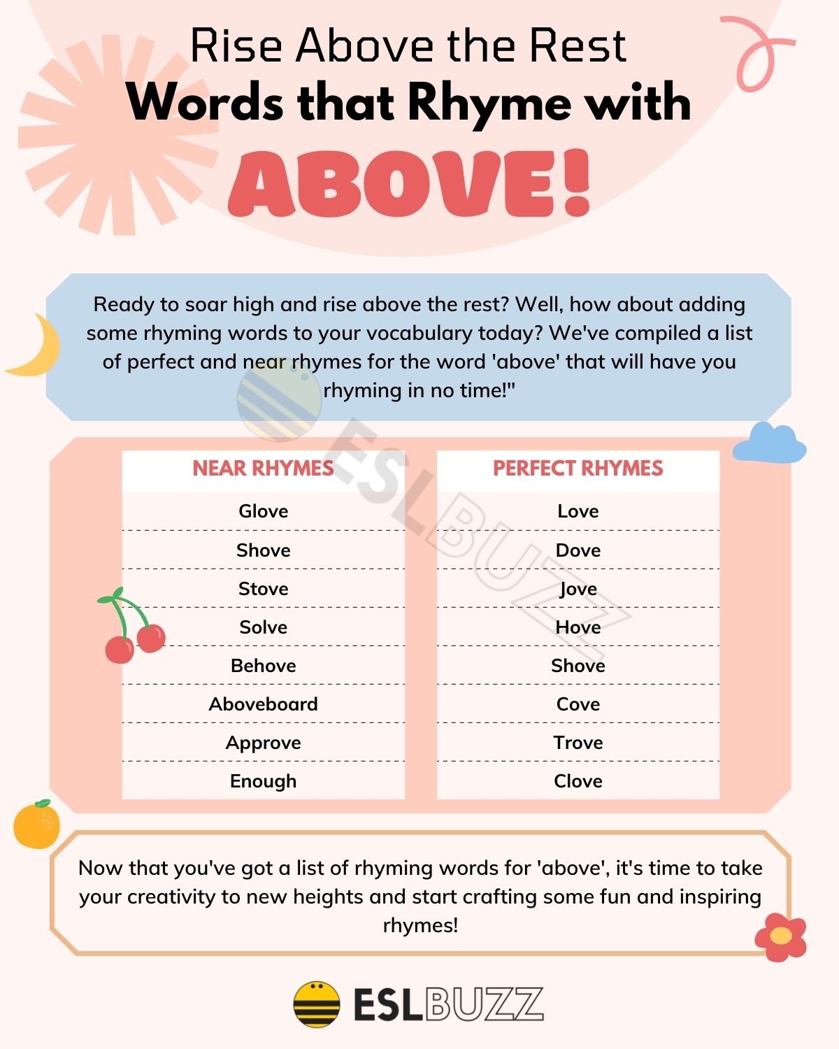 Words that Rhyme with Above to Rise Above and Beyond ESLBUZZ