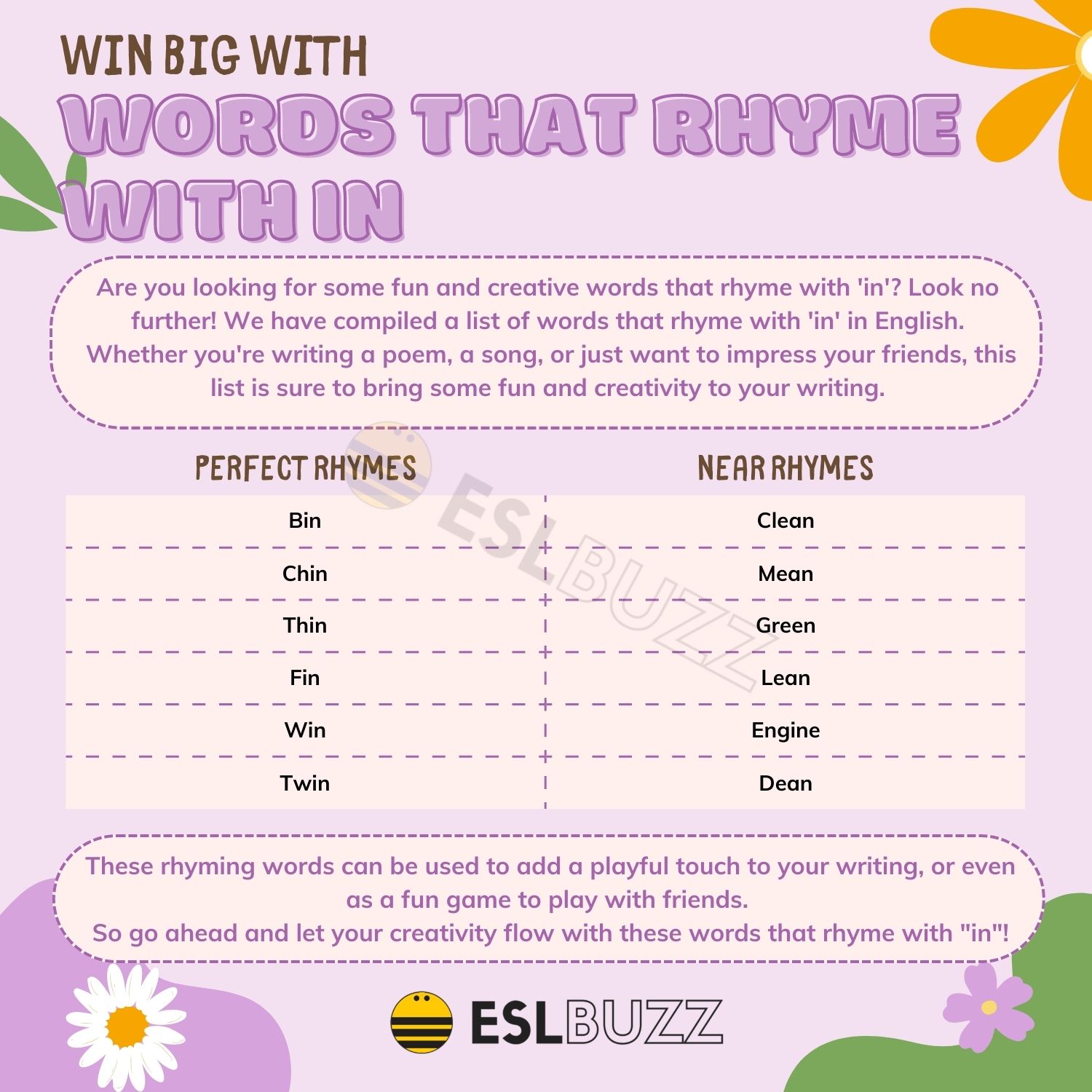 Words that Rhyme with In to Win Big in Your Rhyme Games ESLBUZZ