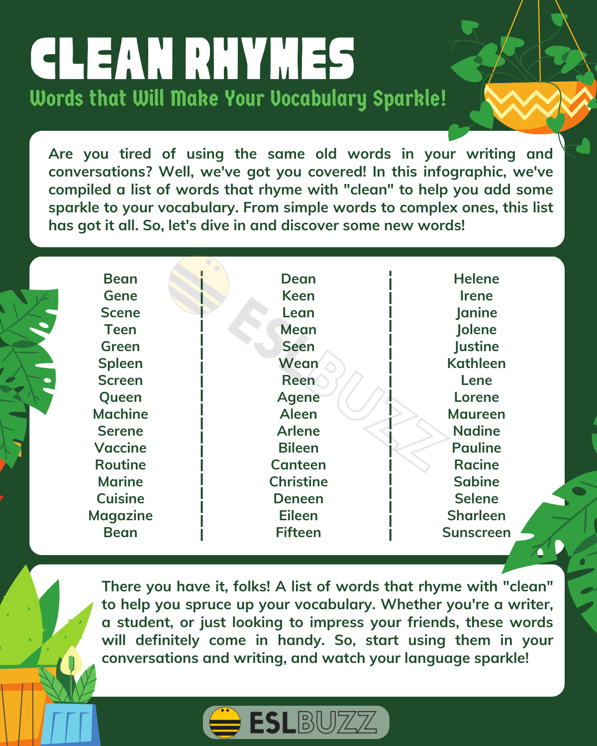 Words that Rhyme with Clean to Make Your Vocabulary Sparkle! ESLBUZZ