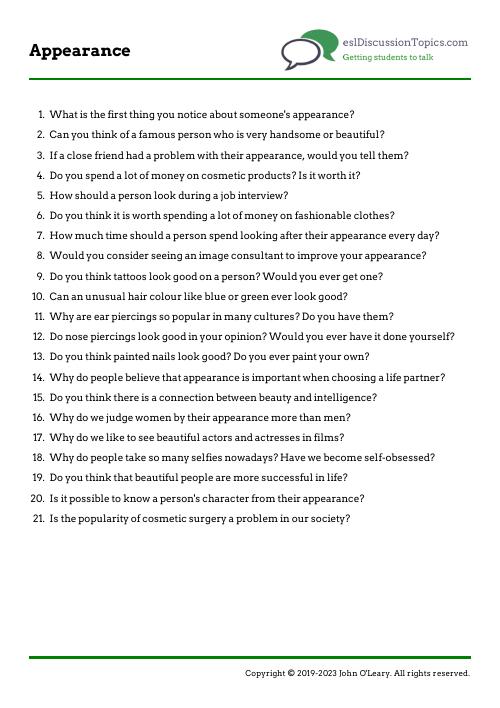 Appearance General English Questions