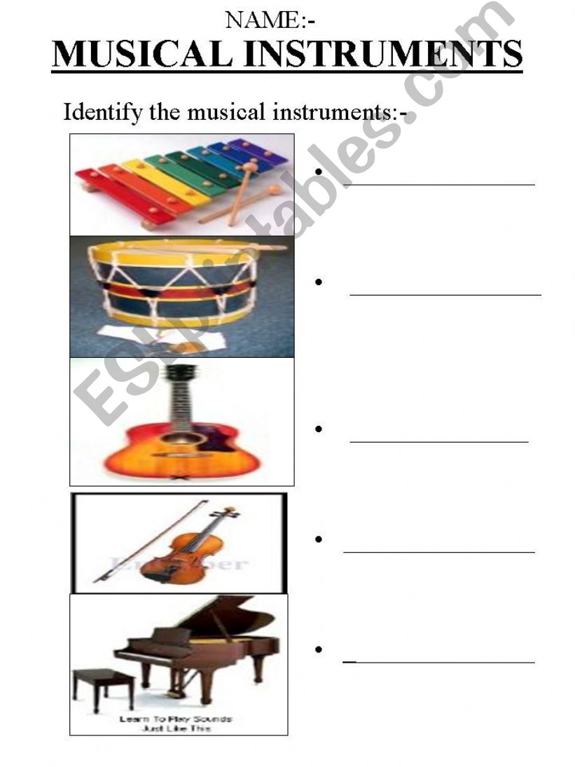 ESL English PowerPoints Identify the Musical Instruments