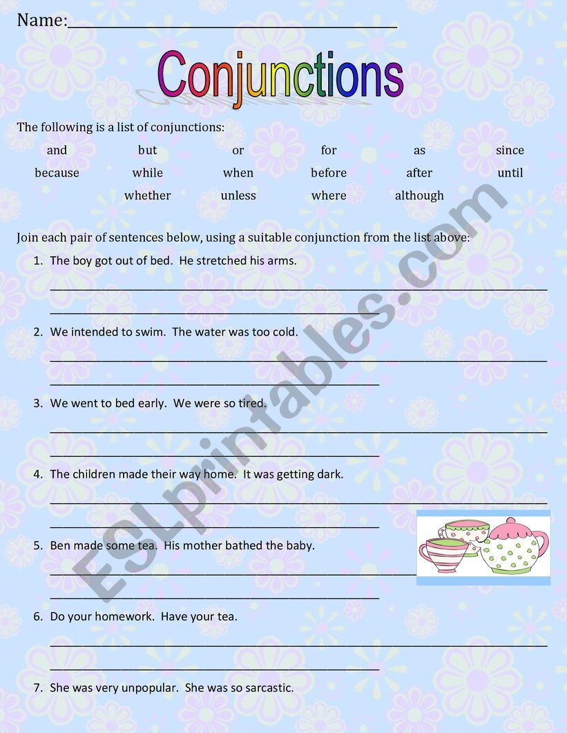 Conjunctions Key Answers Included ESL worksheet by Sanlane