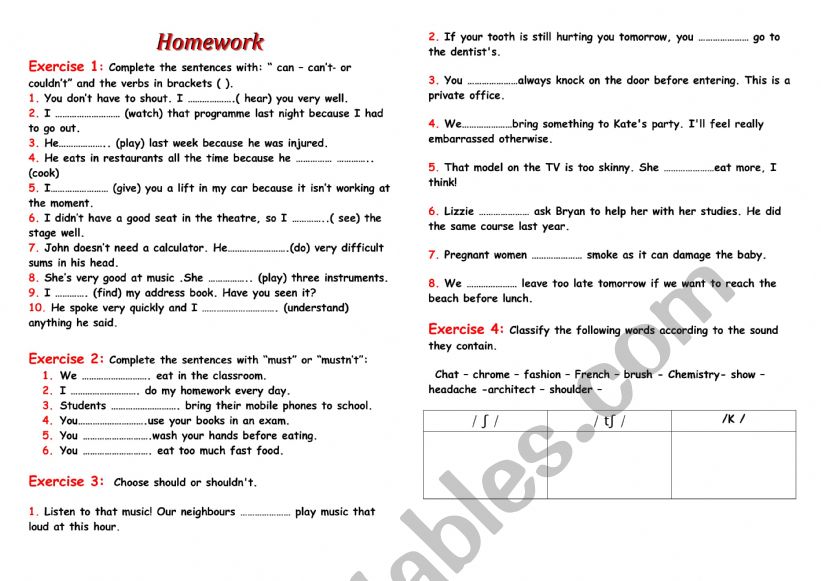 Homework ESL worksheet by mansour mansour