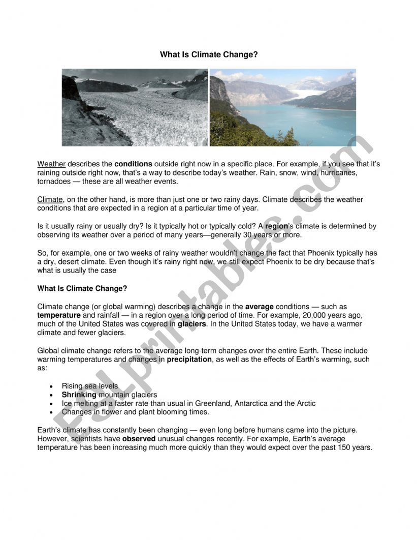 What Is Climate Change - ESL worksheet by Roudina
