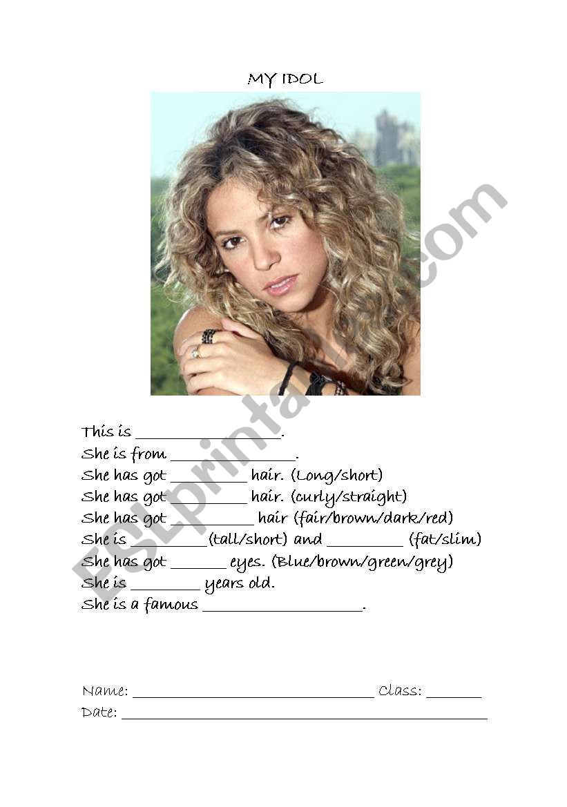 English worksheets MY IDOL
