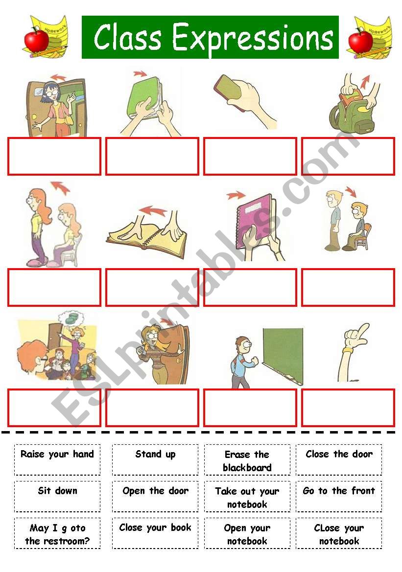 class expressions (for kids) cut and paste ESL worksheet by karen1980