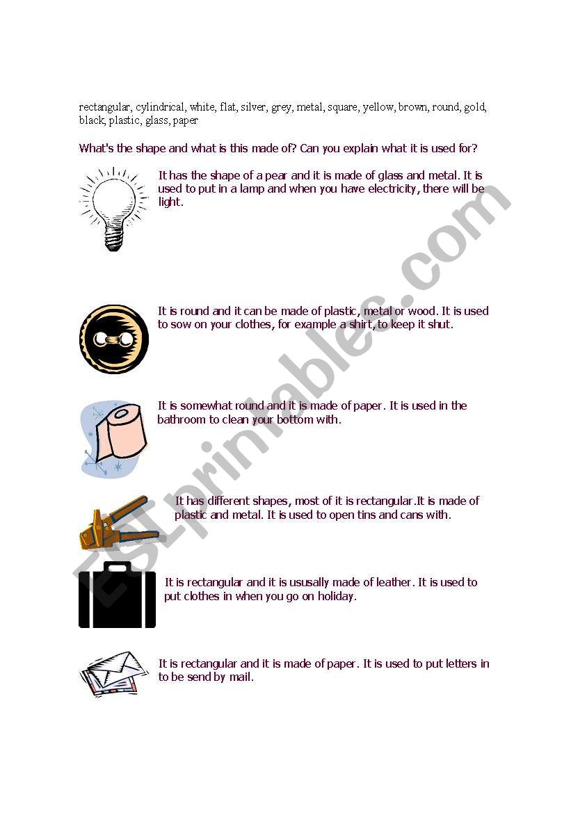Describing objects - ESL worksheet by rilufra