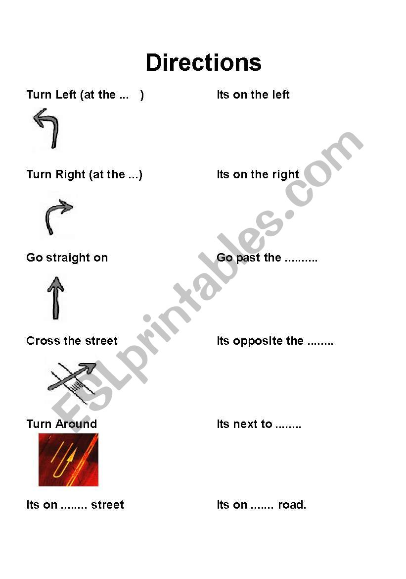 Basic Directions List ESL worksheet by Billos
