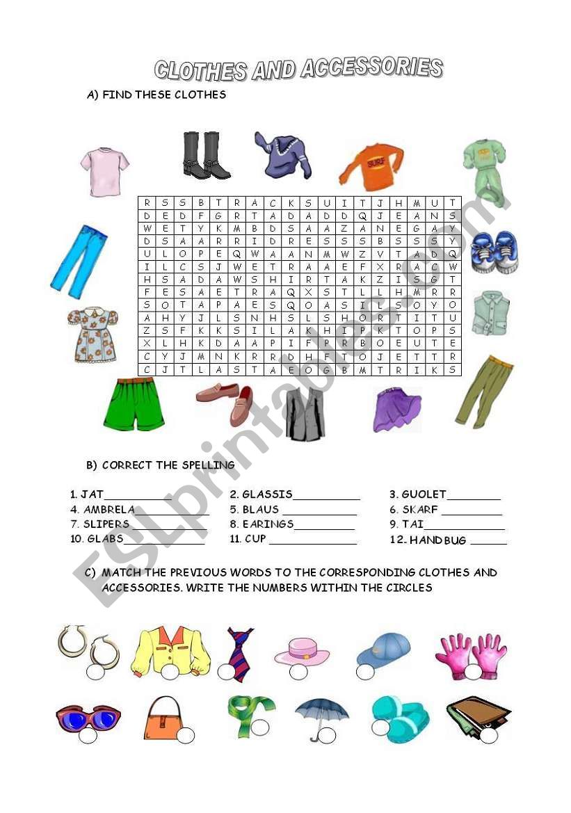 CLOTHES AND ACCESSORIES ESL worksheet by sandramendoza