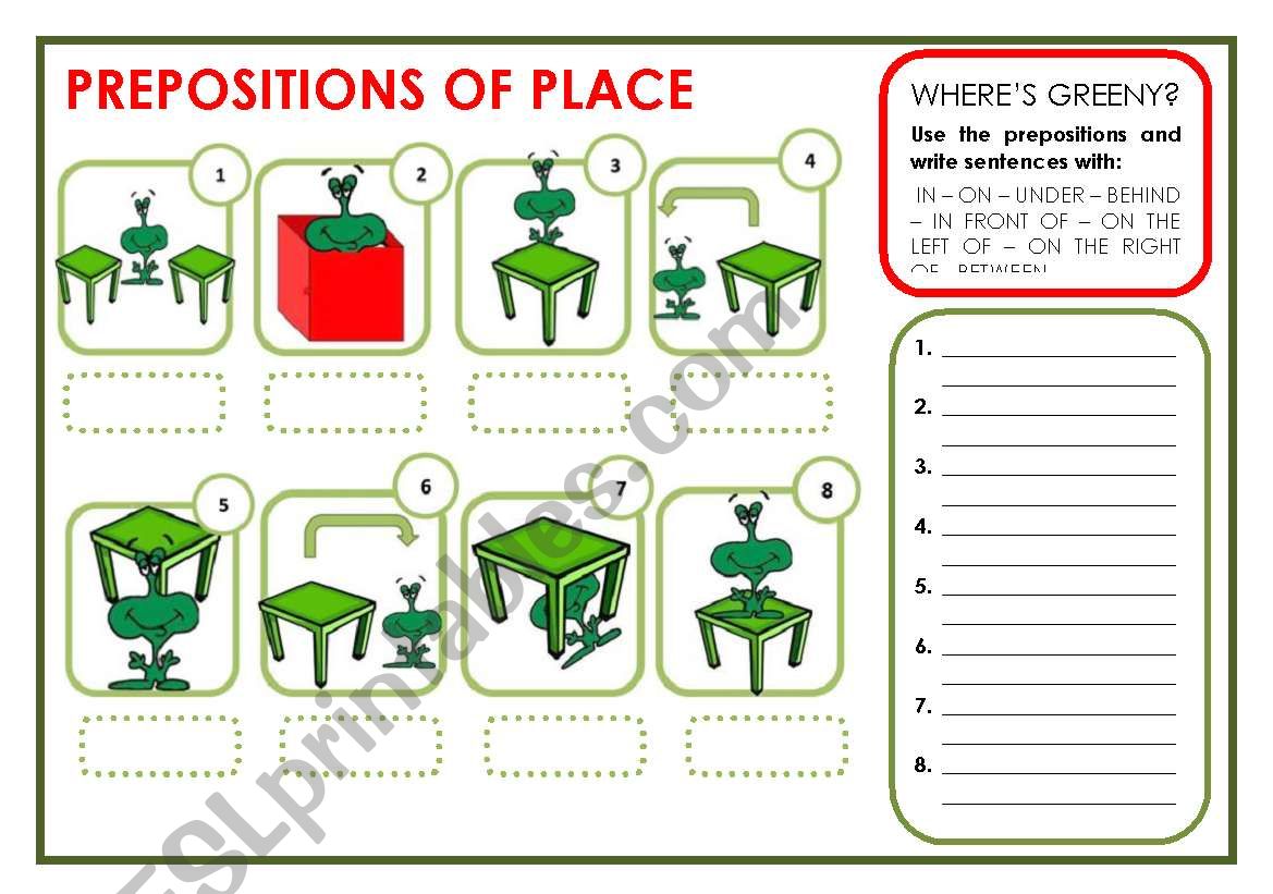 PREPOSITIONS OF PLACE - ESL worksheet by evelinamaria