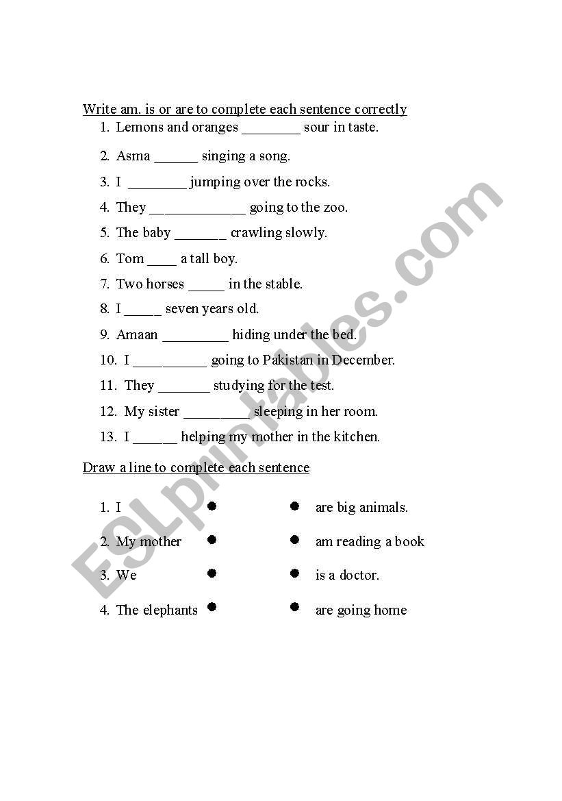 English worksheets Using is/am