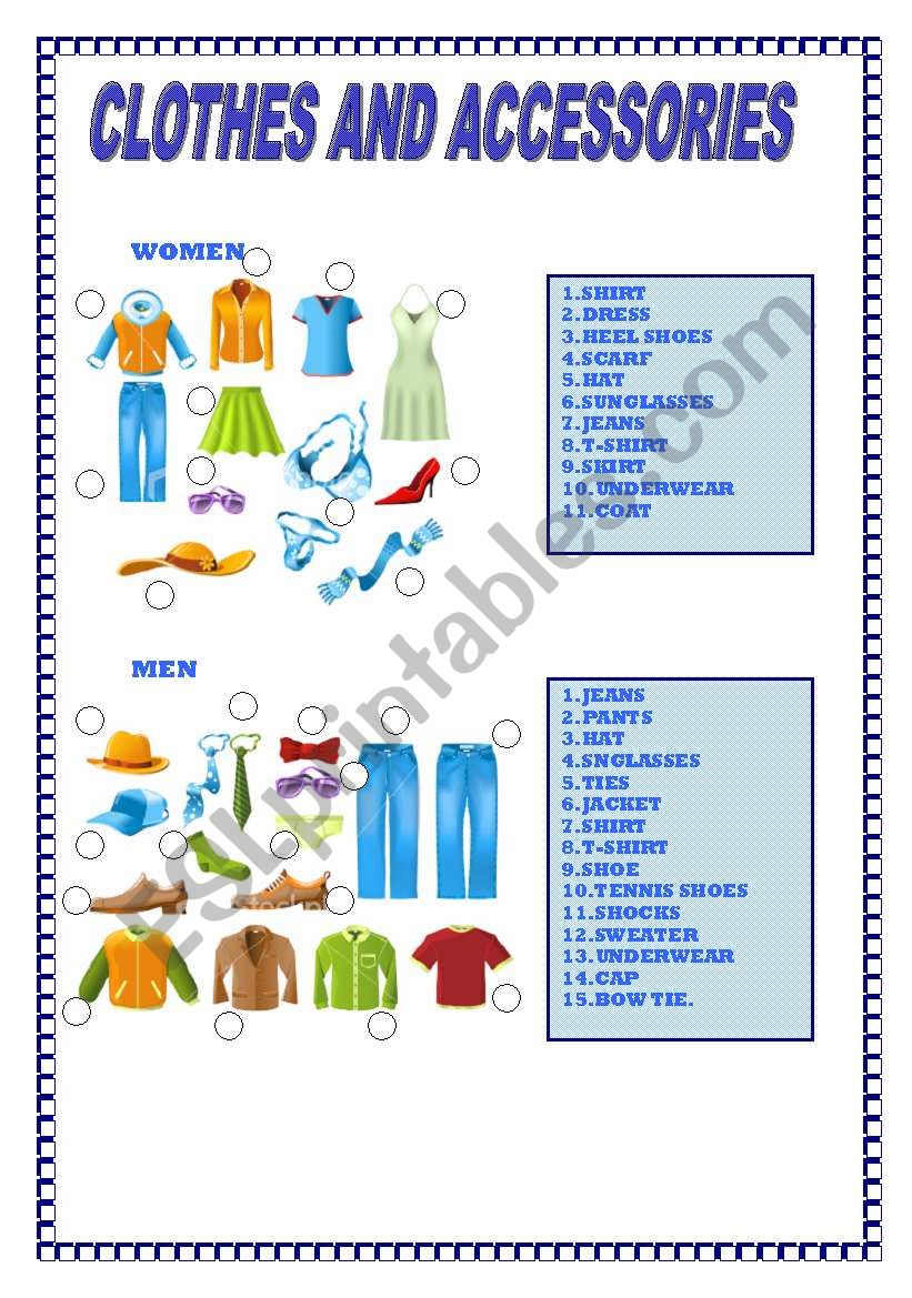 CLOTHES AND ACCESSORIES ESL worksheet by win25
