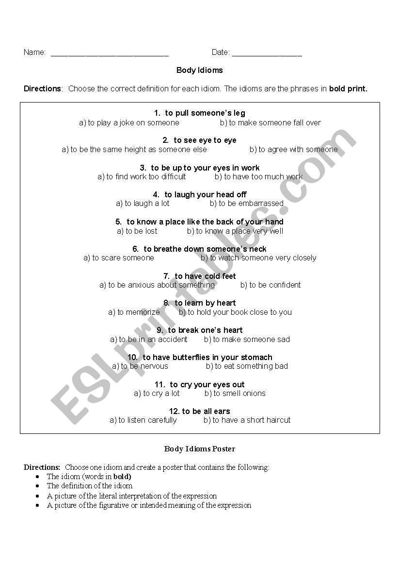 Body Language Idioms ESL worksheet by dani3269