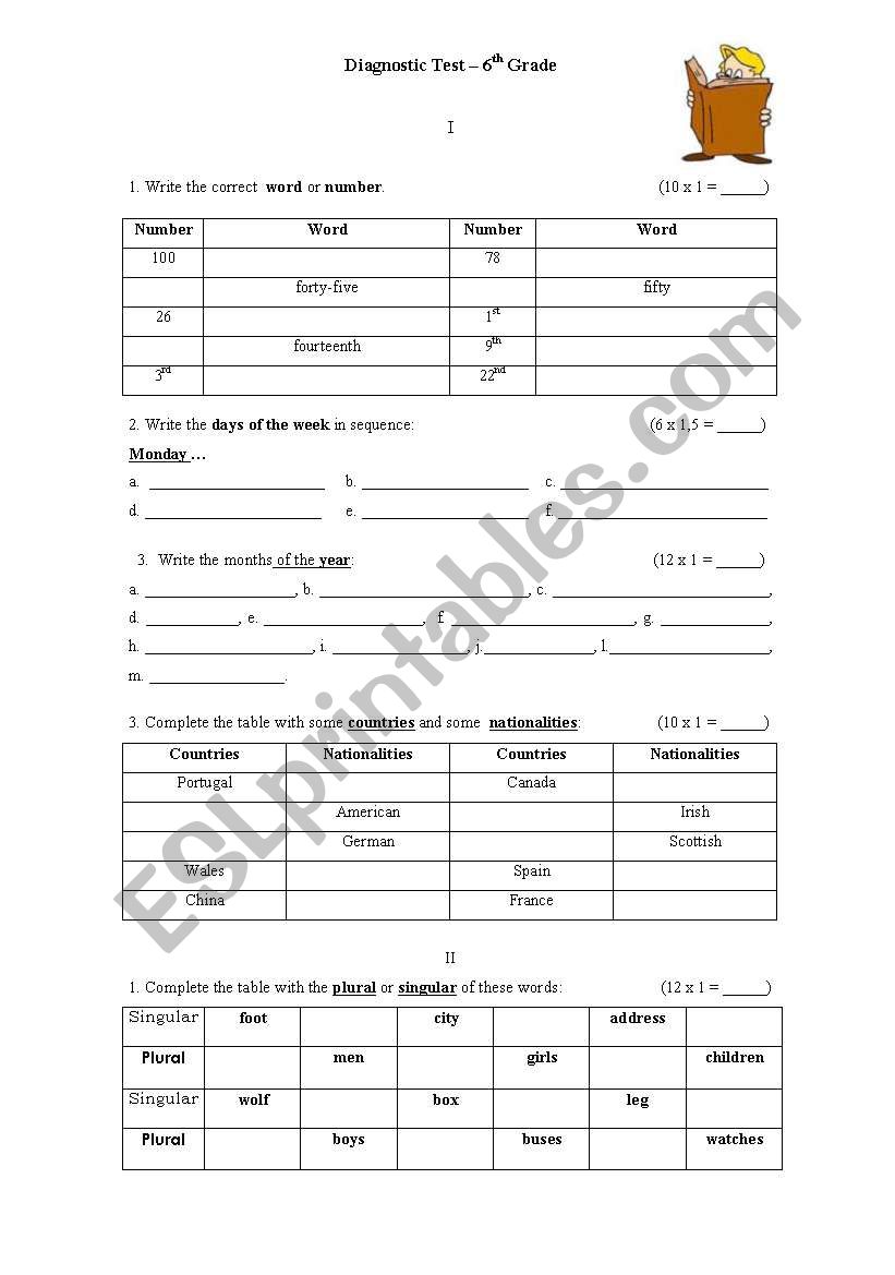 6th Grade Math Diagnostic Test Teaching Resources TpT
