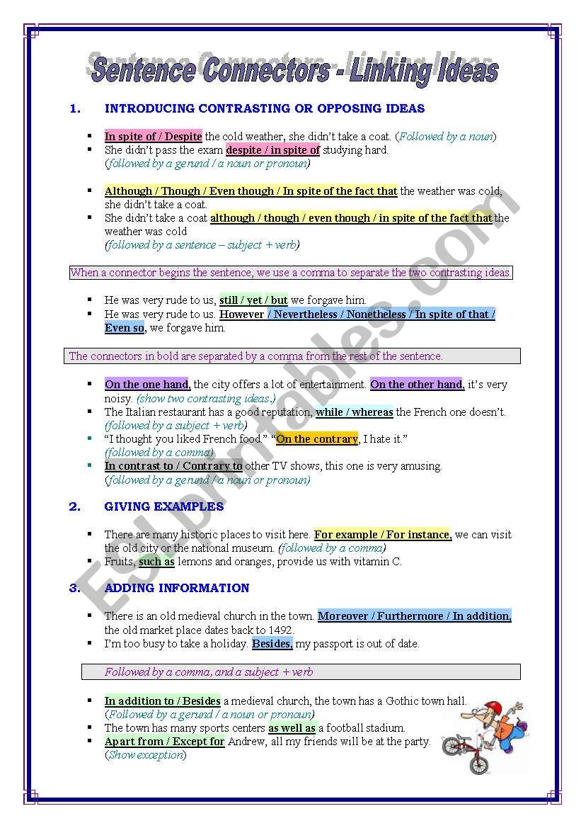 types of sentence connectors